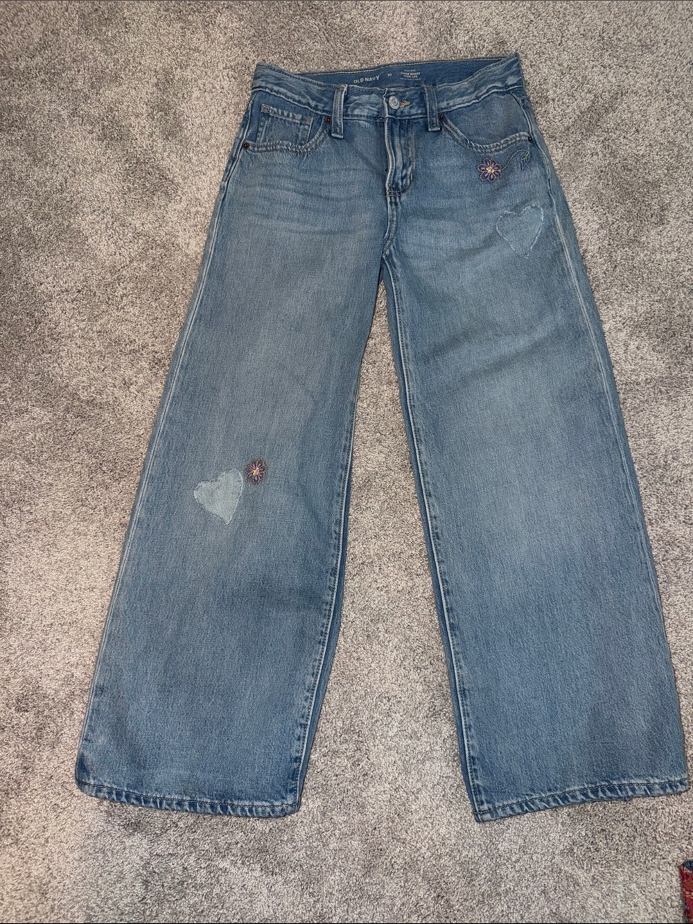 Old Navy Blue Wide-Leg Jeans with Heart Patches